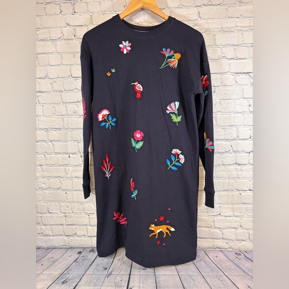 Boden Navy Blue Jasmine Embroidered Cottagecore Casual Preppy Sweatshirt Dress 6